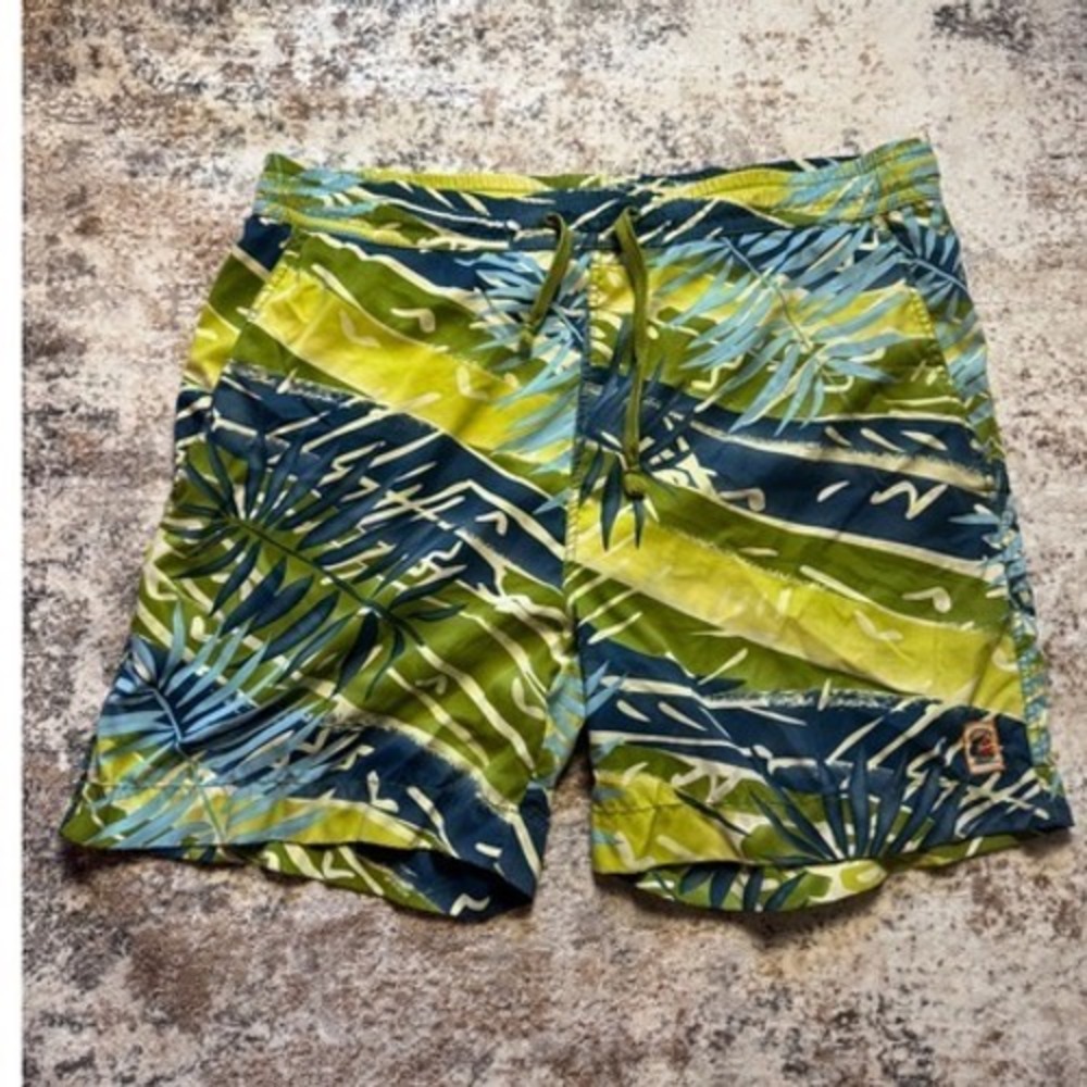 Tommy Bahama Mens Tropical Palm Print Swim Trunks Green Blue Medium Board Shorts